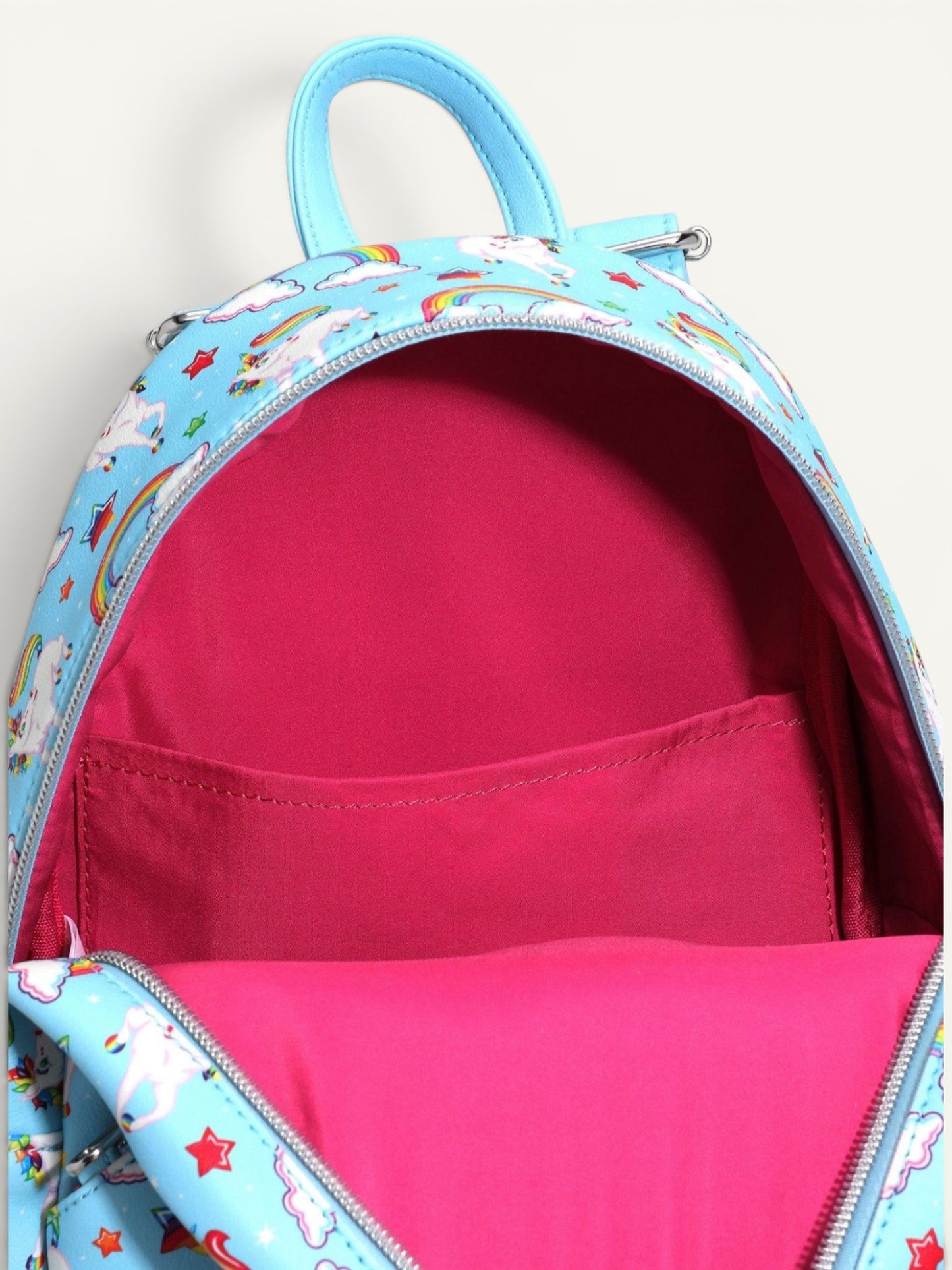 Loungefly Lisa Frank Markie Unicorn Allover Print Light Blue Mini Backpack