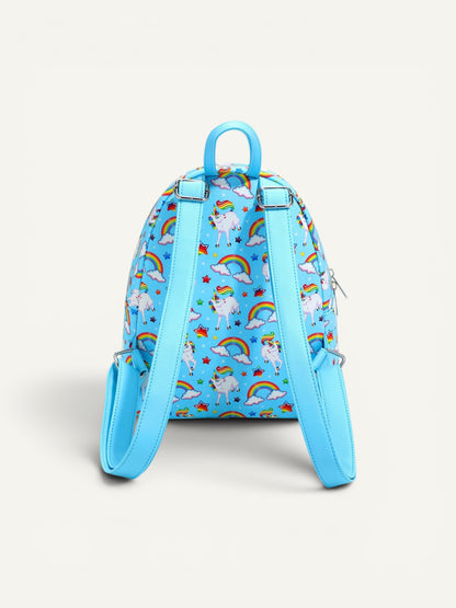 Loungefly Lisa Frank Markie Unicorn Allover Print Light Blue Mini Backpack