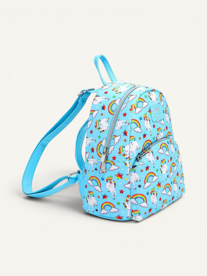 Loungefly Lisa Frank Markie Unicorn Allover Print Light Blue Mini Backpack