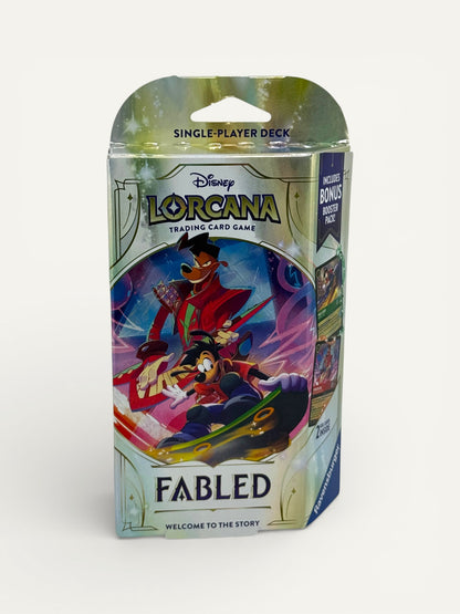 Disney Lorcana “Fabled” Single-Player Starter Deck – Max Goof & Powerline with Bonus Booster Pack